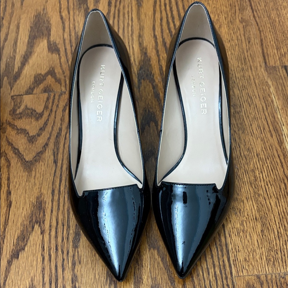 Kurt Geiger Black Patent Pointed Toe Ballet Flats